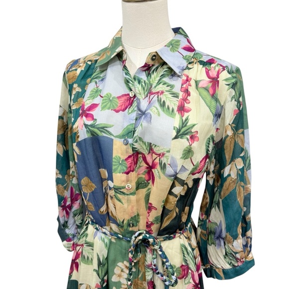 Tommy Bahama Womens Hightide Flora Midi Belted Button Front Shirt Dress NWT $218 - Picture 3 of 16
